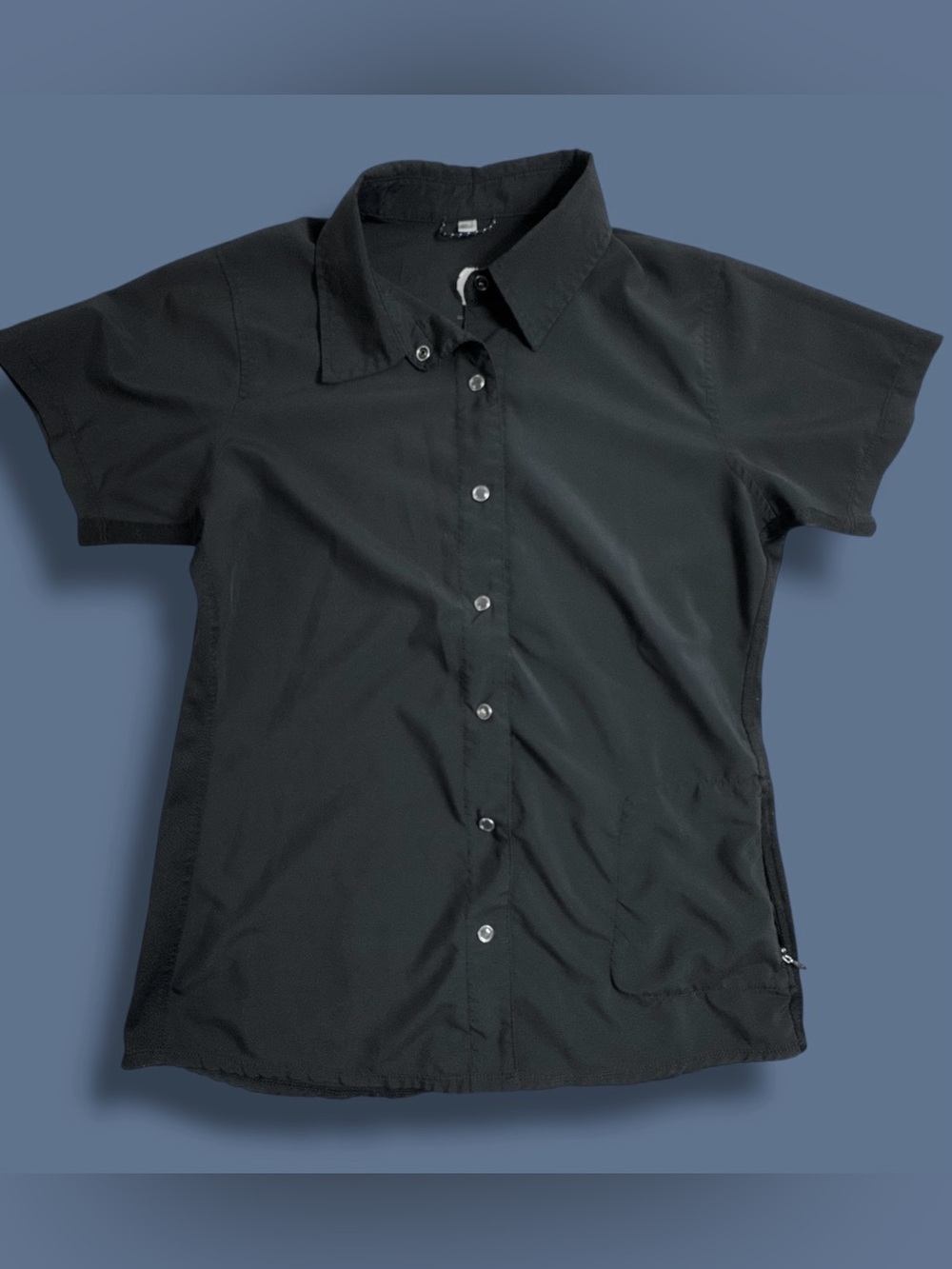 Club Ride Shirt Womens M Black Short Sleeve Cycling Snap Button Up Stretch
